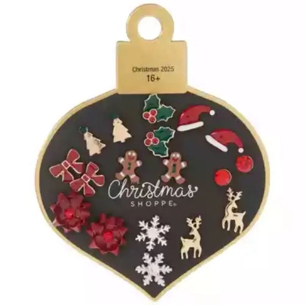 New! The Christmas Shoppe Glitter Christmas Icons Earrings NWT 9 Pairs